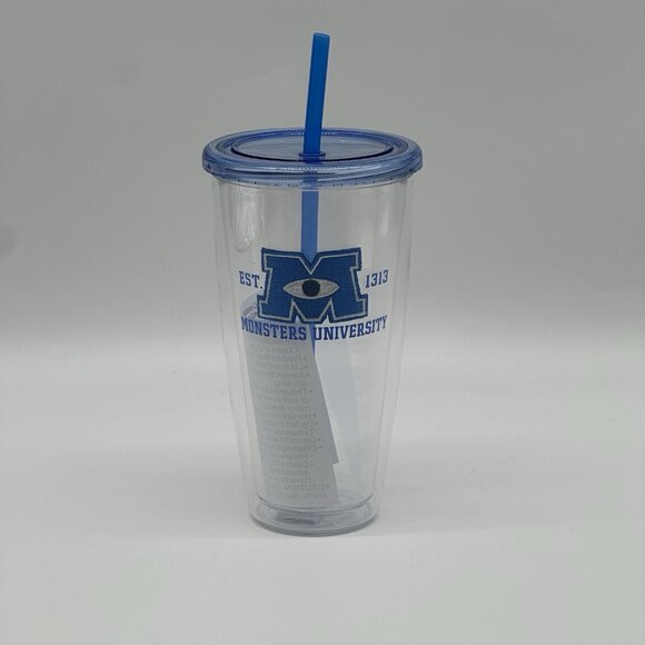 Disney Parks Monsters University Logo Clear 24oz Large Tumbler Cup w/Straw NWT - Picture 1 of 7